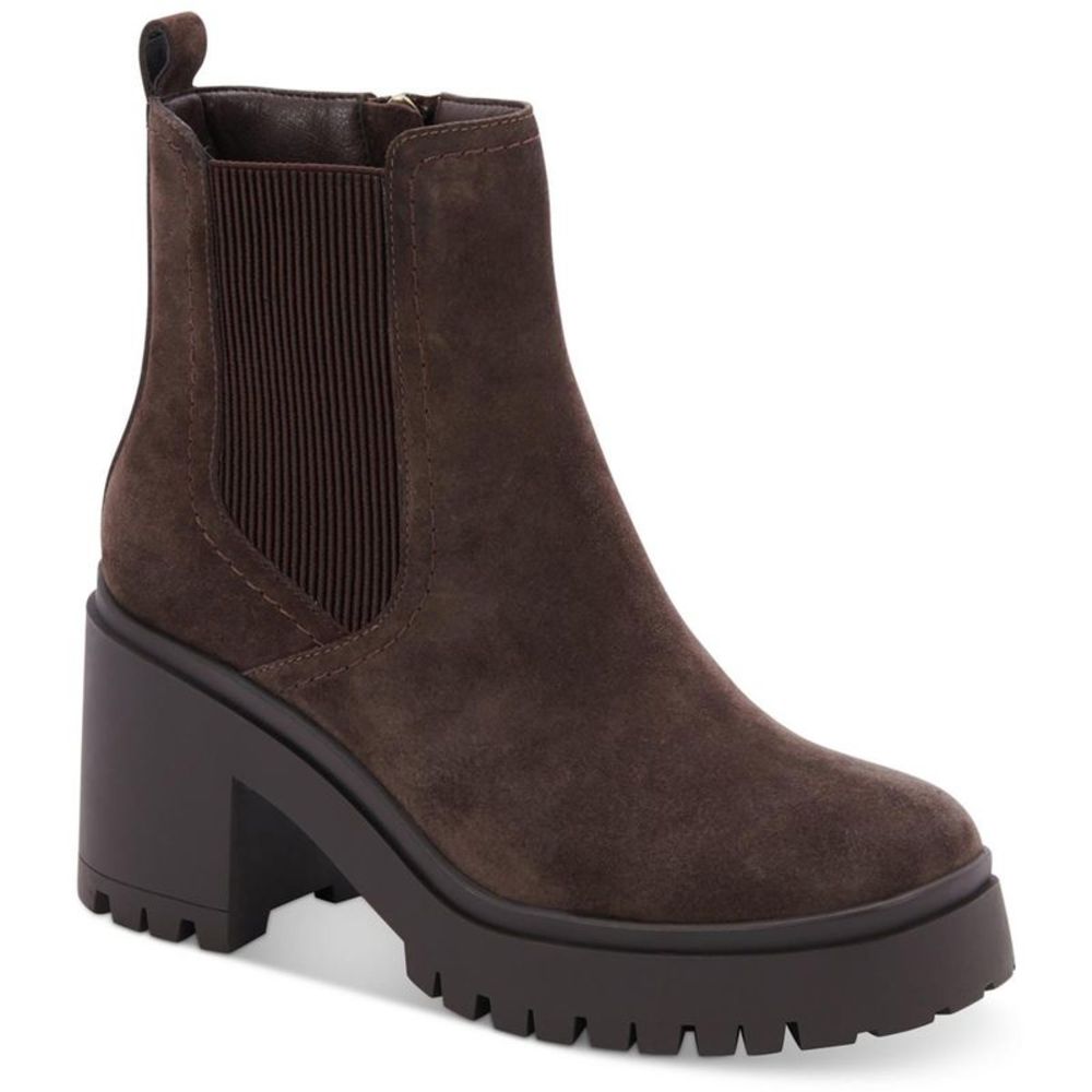 Aqua College Womens Raine Brown Leather Pull On Chunky Ankle Boots Shoes